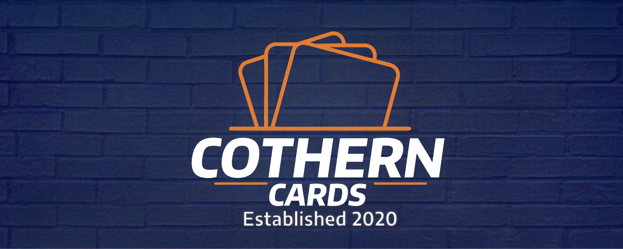 Cothern Cards logo with established 2020 written underneath in front of a brick background